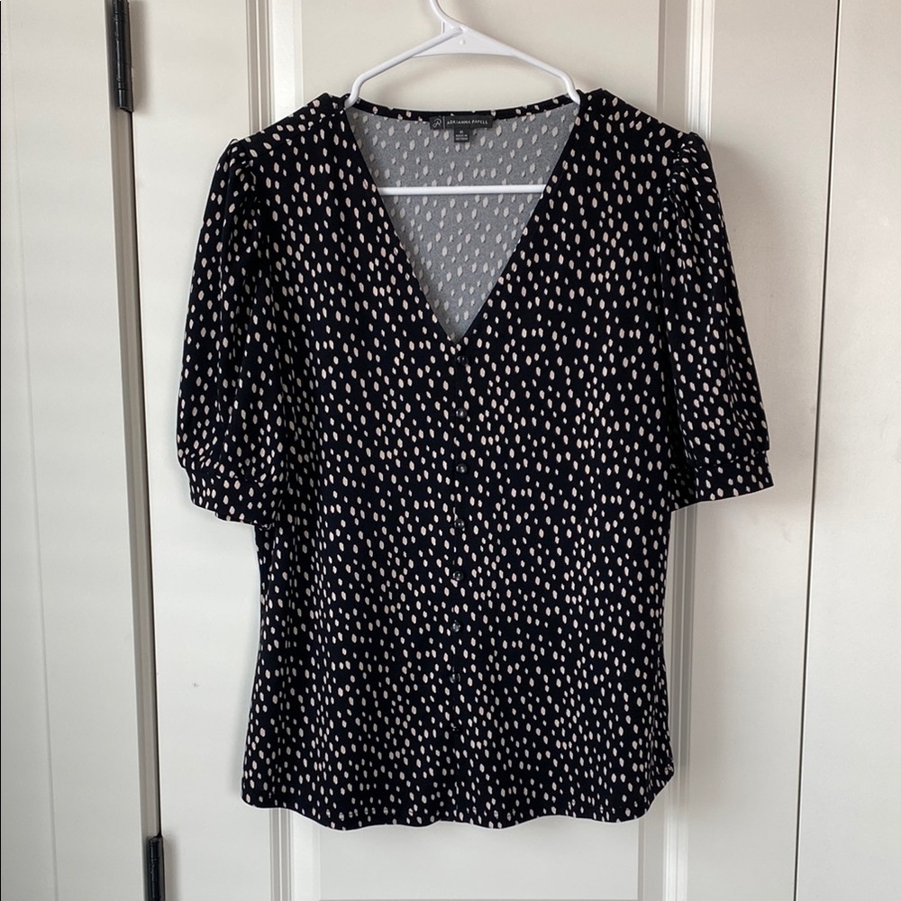 Black and Blush Puff Sleeve Fitted Blouse